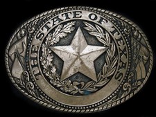 TI09160 VINTAGE 1970s TEXAS STATE SEAL COMMEMORATIVE SOLID BRASS BELT BUCKLE
