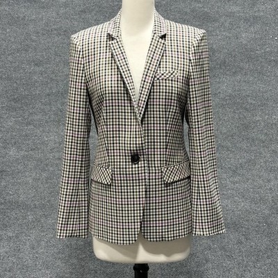 Veronica Beard Blazer Womens 8 Katie Dickey Jacket Beige Purple Check Tailored