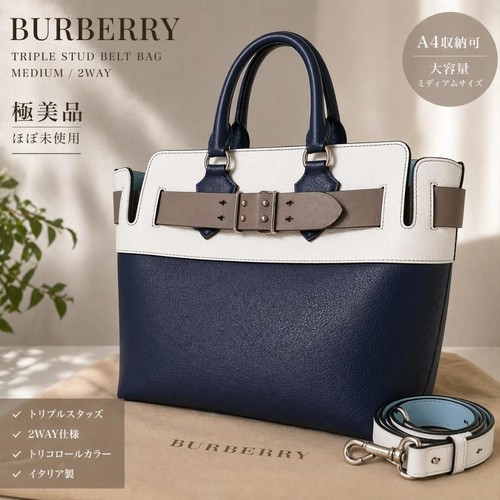 Condition Burberry Belt Bag Medium Triple Studs 2WAY Leather Handbag Shoulder B