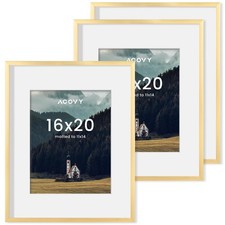 16x20 Picture Frame - High Definition Plexiglass, Matted to 11x14 (Gold, 3 Pa...
