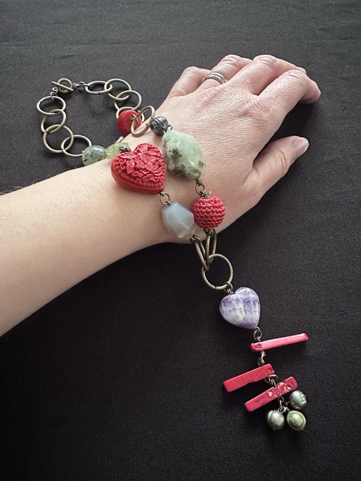 Mixed Gemstone Bead Station Statement Necklace Go… - image 9