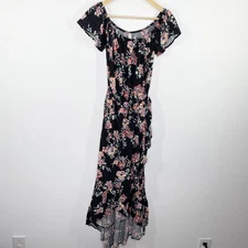 Xhilaration Black Floral Print Faux Wrap High Low Dress Women's Size Small S NWT