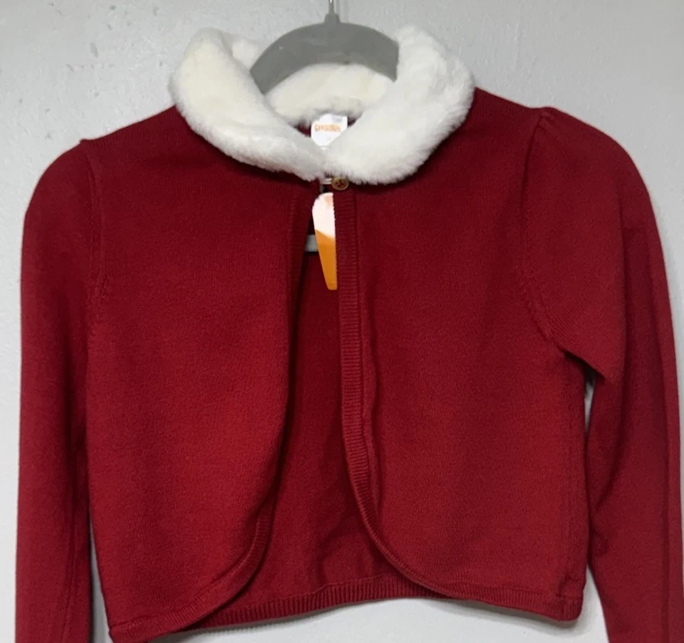 Suéter Gymboree Niñas Talla 12 Todo Vestido Imitación Piel Encogerse de hombros Rojo Vacaciones NUEVO Foto 2 de 4