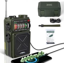 Emergency Crank Radio - 4000mAh/14800mWh AM/FM/WB/SW/NOAA Weather Radio with Blu