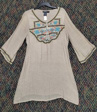 EUC Urban Mangoz Sz L Oversized Tunic Dress Embroidered Sage Green Boho