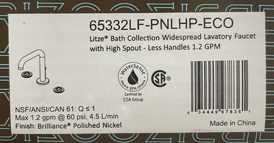 Brizo 65332LF-PNLHP-ECO Litze Bathroom Faucet 1.2 GPM w/ Pop-Up Drain - *READ*