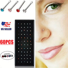60Pcs Nose Rings Bone Stud Stainless Steel Silver Body Piercing Pin Jewelry USA