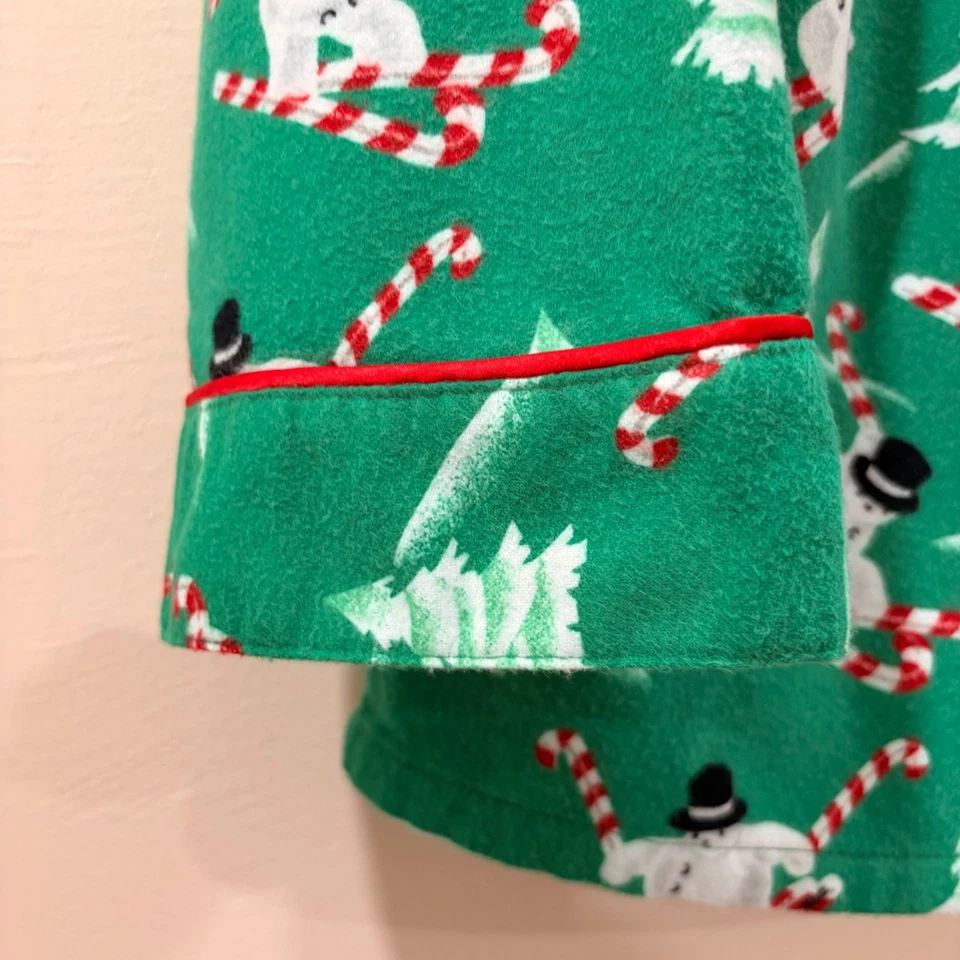 Nick & Nora Talla L Verde Muñeco de Nieve Navidad Franela Pijama Conjunto Manga Larga Foto 3 de 4
