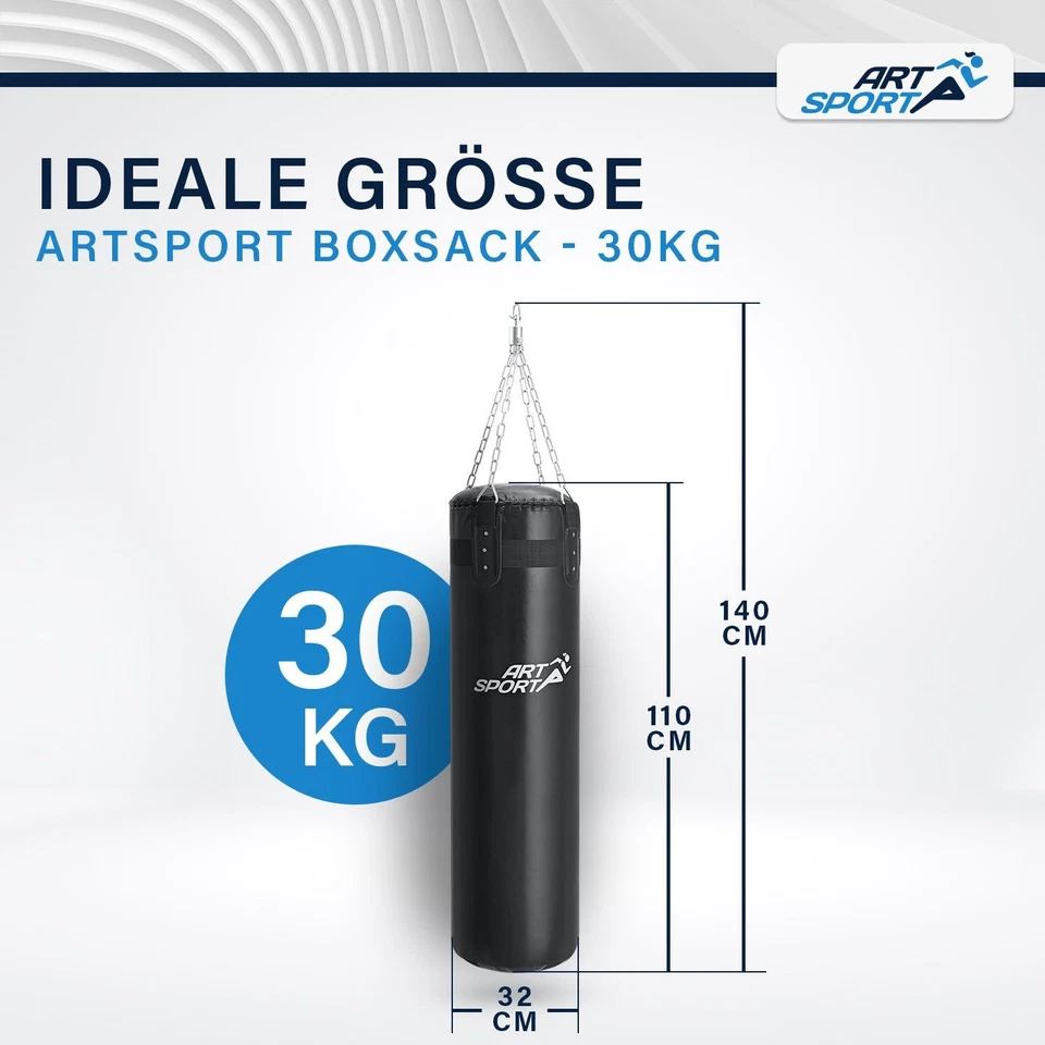 Box Set Boxsack 30kg gefüllt Stahlkette Halterung Erwachsene ArtSport® - Bild 3 von 4