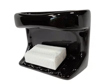 Vintage Black Ceramic Soap Dish Tray Washcloth Holder Shower Cloth Bar Rack