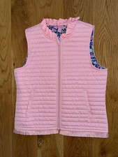 Lilly Pulitzer Girl's Pink Puffer Vest Size XL 12-14 Fringe, Ruffle