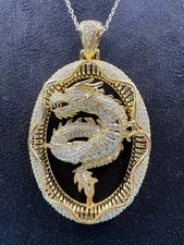 2.50Ct Round Good Cut Moissanite Dragon Pendant 14k Yellow Gold Plated Silver
