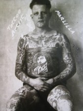 Vintage mid-1900s Kobel Photo, TATTOOED MAN., NICE, T-456 ' MARILLO ' ARTIST
