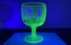 Green Depression Uranium Glass MCM Bartlett Collins Thumbprint Goblet - 6” 16oz