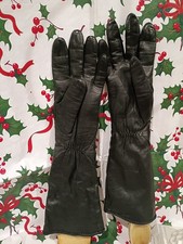 Vtg Women  s 13" 3/4 Long Black Glace Leather Gloves Size 7 Acrylic Lining Size 7