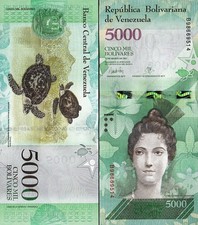 VENEZUELA 5000 Bolivares 2017 s/n D83452615 Uncirculated
