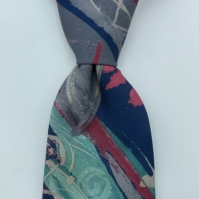 HICKOK Silk Tie Blue Abstract Retro Design Mens 4'' Wide Necktie Made in USA