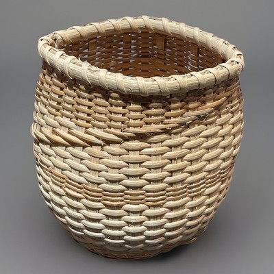 Vtg Artist Made Basket Hand Woven Splint Folk Art Native American Wood Bottom 6 