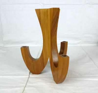 Vtg Mid Century MOD Scandi Style 3 Place Teak Wood Candle Holder 9'' H