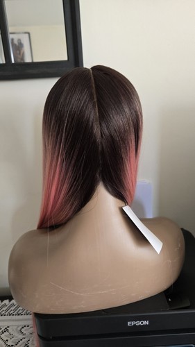 Ombre Pink Straight Long Hair Synthetic Lace Wig for Women Pink Straight wig - Picture 3 of 8