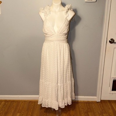 Lulus Dreamy Favorite White Eyelet Embroidered Ruffled Lace- Up Dress. NWT Large