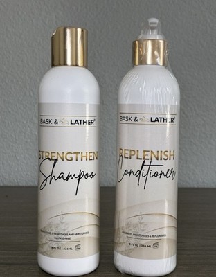 Bask And Lather Strengthen Shampoo & Replenish Conditioner Bundle 8 Fl Oz New 