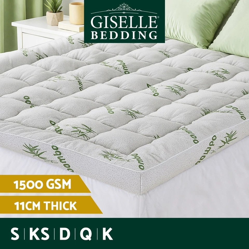 Giselle Mattress Topper 11cm Pillowtop toppers Bamboo Mat Pad Protector All Size