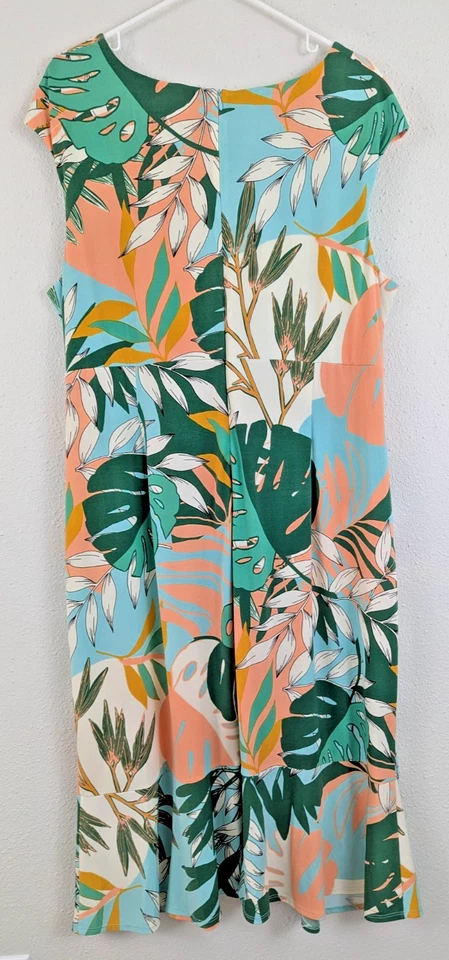 London Times sz 20W Midi Dress sleeveless tank slinky leaf print colorful 1363 - Image 4 of 4