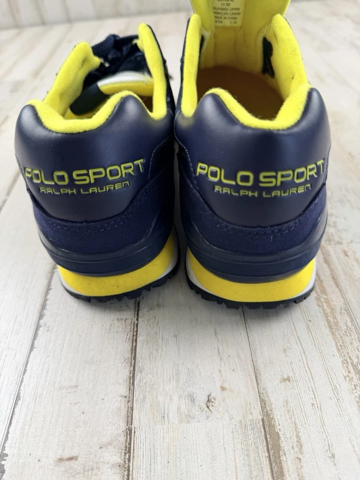 Polo Sport Ralph Lauren Slaton RL Sneakers Mens 10.5D P67 Yellow Navy Retro Shoe - Image 4 of 4
