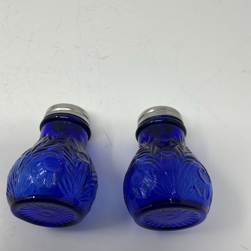 MOSSER GLAS KOBALTBLAU "UMGEKEHRTE DISTEL" MUSTER SALZ UND PFEFFER SET