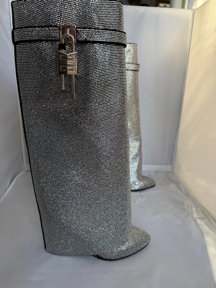 GIVENCHY Strass Shark Lock Knee-High Wedge Boots  Size 40 - Image 2 of 2