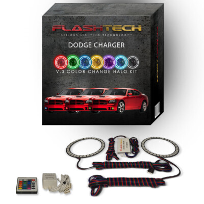 RGB Angel Eye LED Halo kit with IR Remote for 2005-2010 Dodge Charger Fog Lights