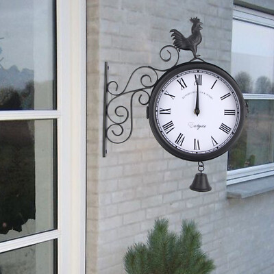 AußEn Garten Wand Station Uhr Doppelseitige Vintage Retro Haus Dekor Schwarz DHL