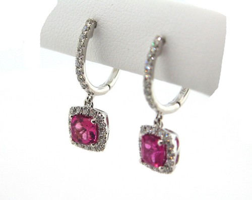 1.59 CT natural pink tourmaline & diamond earrings VS/F 18K white gold - Picture 3 of 7