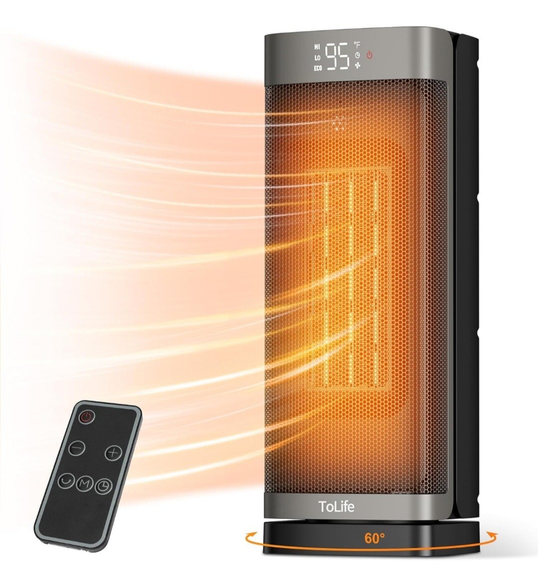 60° Oscillating 16-Inch PTC Space Heater with Thermostat for Indoor Use-image