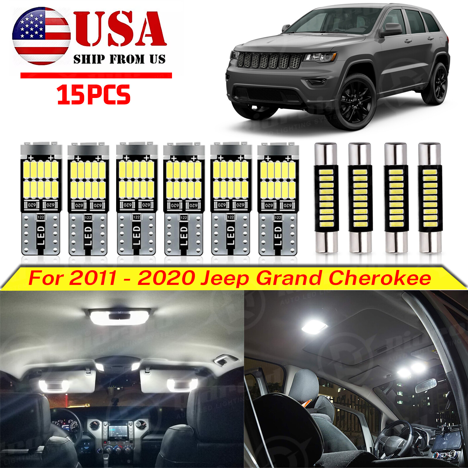 15X White LED interior lights package kit For 2011-2021 Jeep Grand Cherokee+Tool