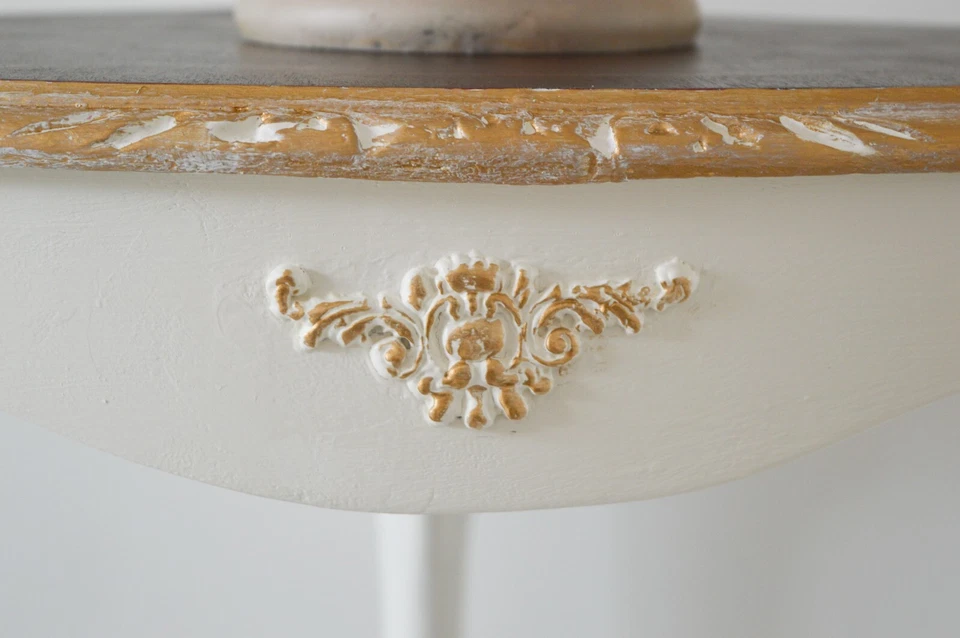 French Style Corner Console Table, Hand Painted White & Gold Solid Wood Table - Image 2 of 4