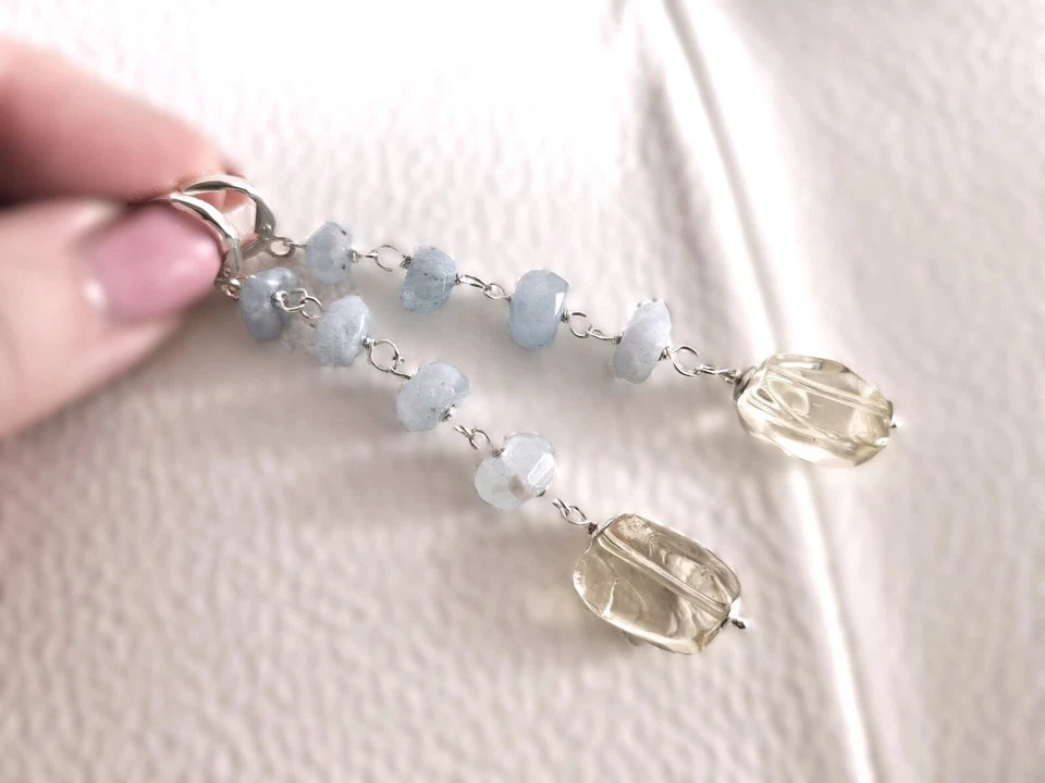 Orecchini in argento 925, acquamarina e quarzo lemon - Immagine 3 di 4