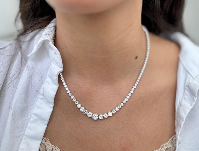 15CT Round 925 Silver Lab-Created Diamond Women's Tennis Necklace 18 Inch