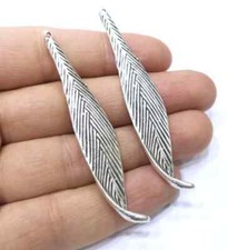 2 Pcs Leaf Charms Antique Silver Plated Charms 72x13mm G16771