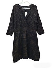 Lane Bryant Metallic Black Gold Plus Size Surplice Sweater Dress Size 18/20