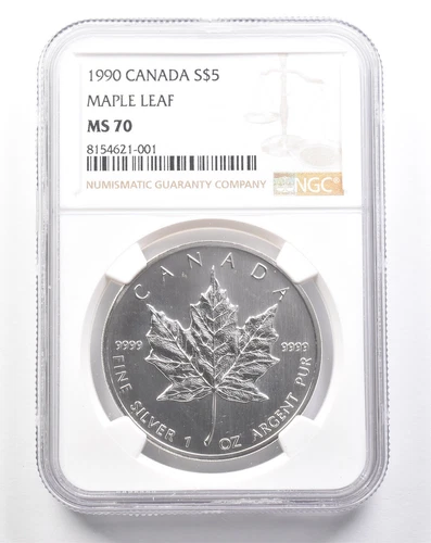 1990 Canada 5 Dollars Silver Maple Leaf MS70 NGC TOP POP Only 70 *2192
