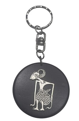 VTG Keychain Indonesia Puppet Wayang Kulit Arjuna Keychain Black Silver Tone