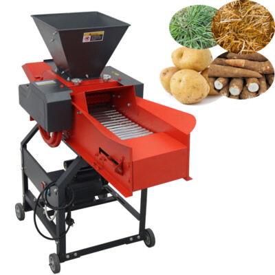 6-blade Hay Cutter Pulverizer Dry-Wet Straw Breaker w/ Belt Conveyor Hopper 220V