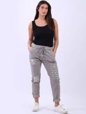 Italienische Damen schlichte Pailletten zerrissene magische Hose
