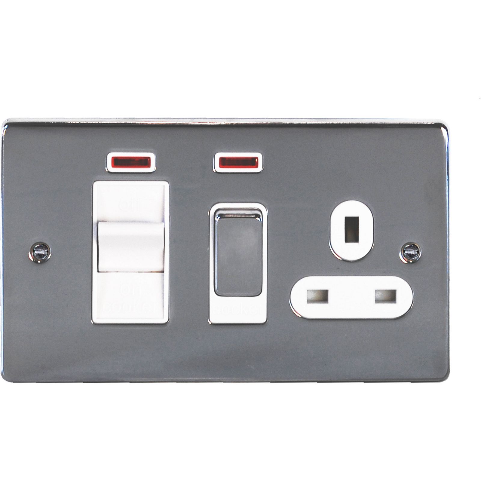 Schneider GGBGU4501WPCRP 45A Cooker Switch Unit With 13A Switched Socket Chrome