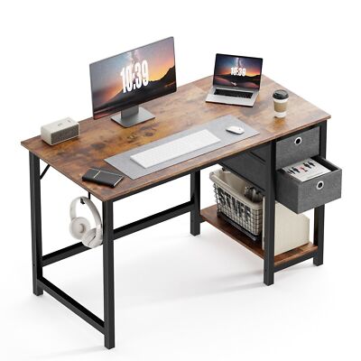 Computer Desk 40/47in with Shelf Side Hook 2 Storage Drawers Office Study Table