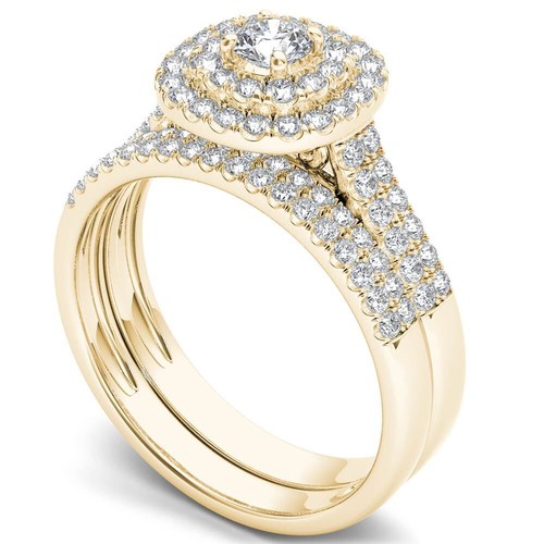 10k Yellow Gold Round Cut 1Ct Diamond Bridal Set Ring Size 7 Clarity I2 - Picture 2 of 6
