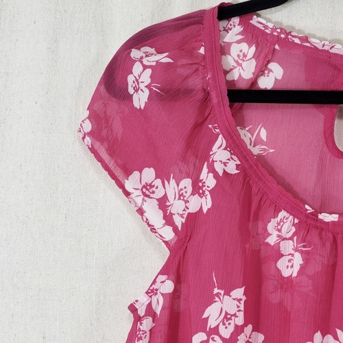 Hollister Juniors Pink Sheer Peasant Cap Sleeve Ruffle LG Blouse Bow Accent Top - Picture 3 of 19