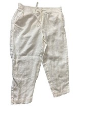 Jones New York Sport Womens Linen Pants PM White Elastic Waist Minimalist